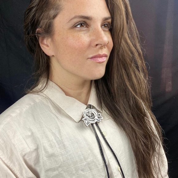 Rose Bolo Tie Handmade unique one of a kind unisex Upcycled - Picture 2 of 6